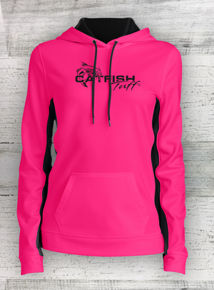 Catfish Tuff Sport Series Neon Pink/Black Ladies Sport-Wick® Fleece Colorblock Hooded Pullover