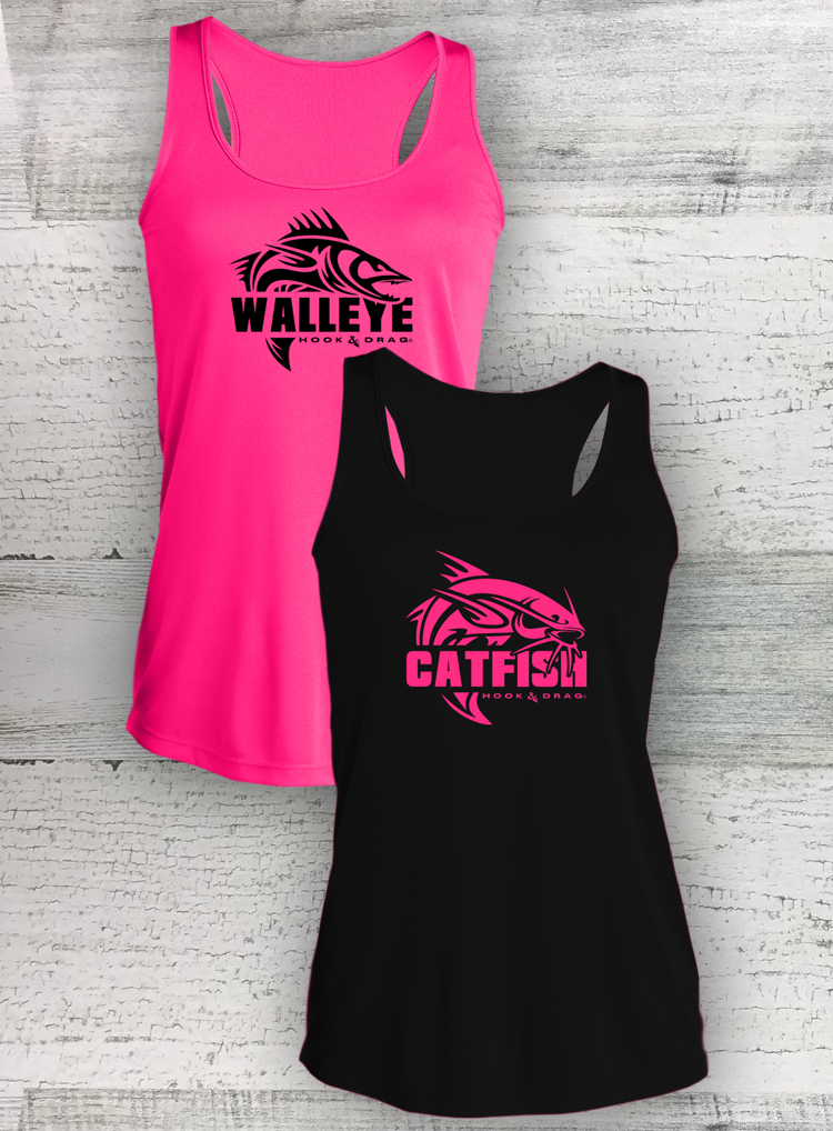 HD Fish - Modern Retro - Ladies Competitor™ Racerback Tank - Catfish, Walleye, Crappie and Bass