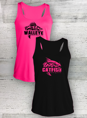 HD Fish - Modern Retro - Ladies Competitor™ Racerback Tank - Catfish, Walleye, Crappie and Bass