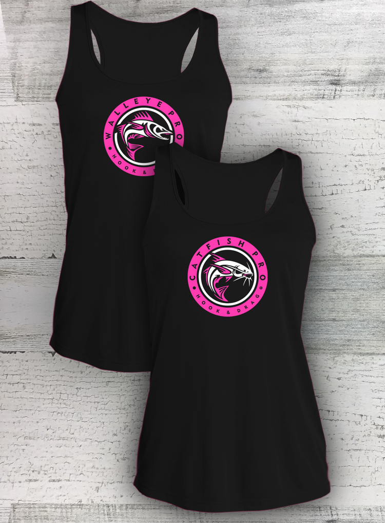 HD FISH Pro - Ladies Competitor™ Racerback Tank - Black - Circle Series - Walleye Catfish Crappie Bass