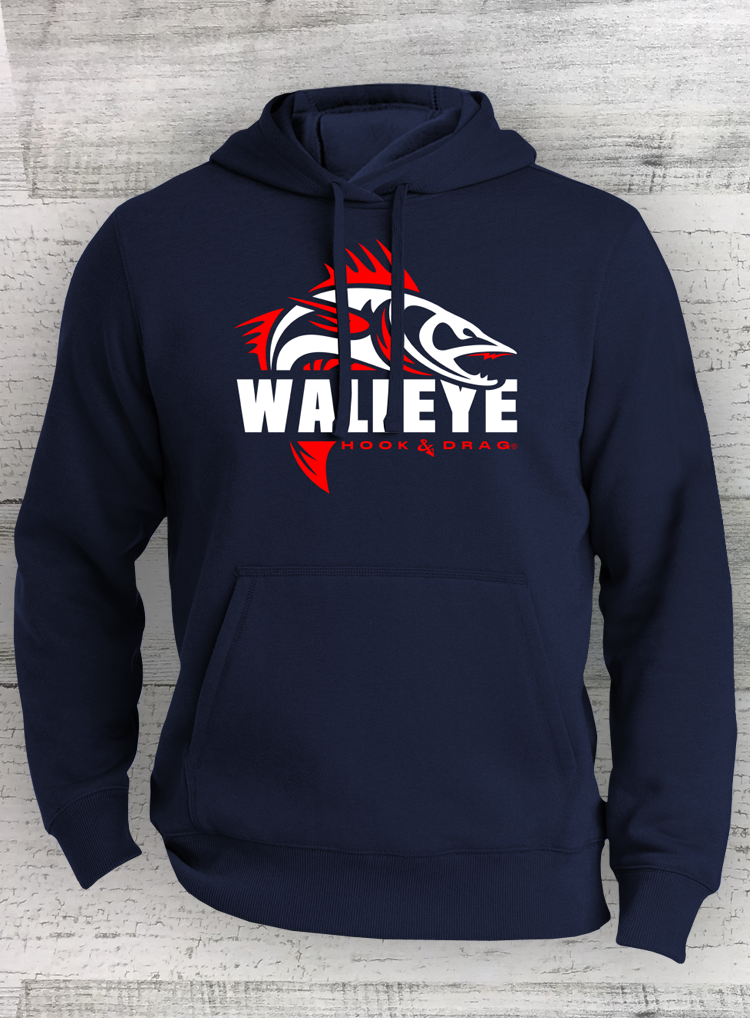 HD Walleye - Modern Retro Walleye Hoodie - Cotton Blend - Navy Pullover Hooded Sweatshirt (Copy)