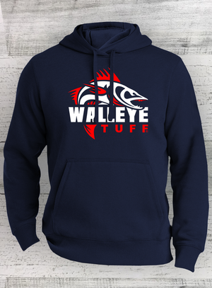 Walleye Tuff - Modern Retro Walleye Hoodie - Cotton Blend - Navy Pullover Hooded Sweatshirt