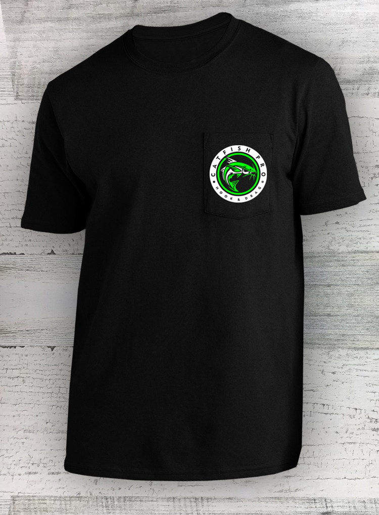 Catfish Pro - All-American Made POCKET Tee- Short Sleeve - Catfish Shirt - Fishing Shirt - Black