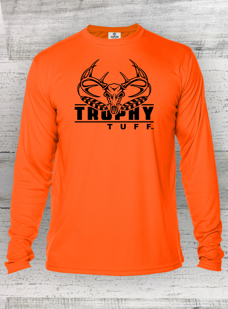 Trophy Tuff Safety Orange - Long Sleeve-  heavy weight -Cotton feel - moisture wicking - performance shirt - hunting shirt