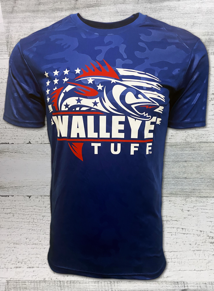 Walleye Tuff -Walleye Shirt -Patriot - Royal Blue Monocam Embossed T-Shirt Short Sleeve