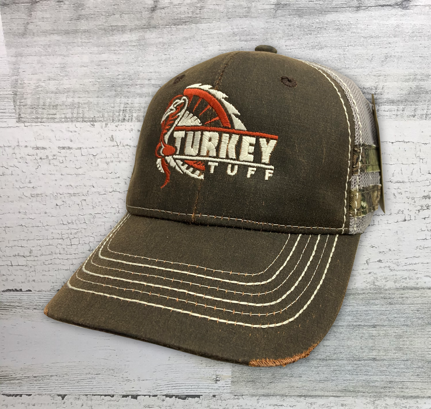 Turkey Tuff - Turkey Hat - Mossy Oak Frayed Camo Stripes Mesh-Back Cap