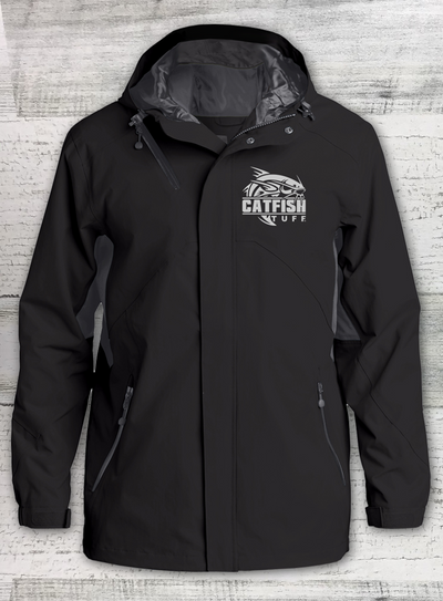 Catfish Tuff - Fishing Rain Jacket - Cascade Waterproof Jacket - With Reflective Catfish Tuff and Hook Symbol Logo's
