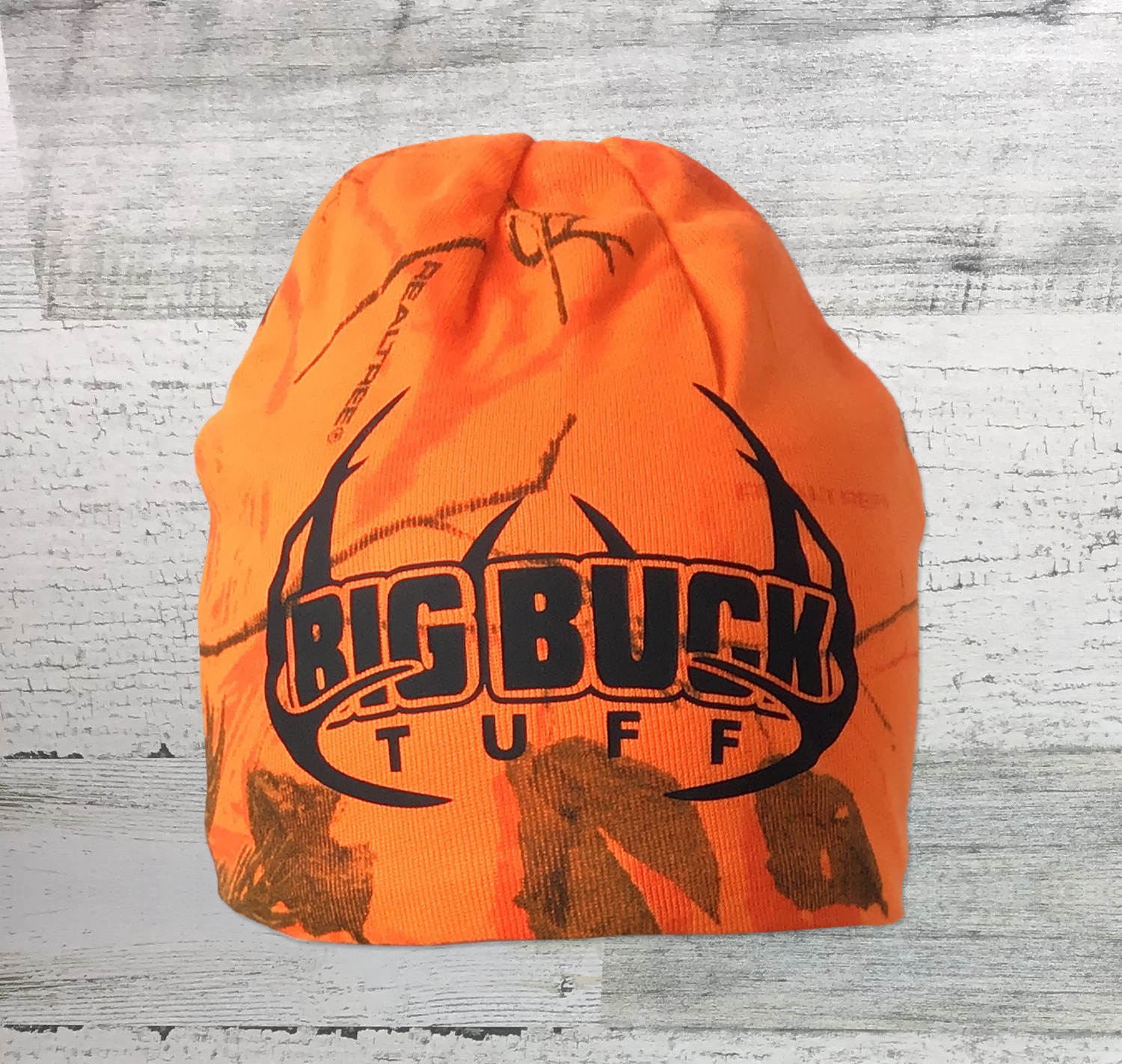 Big Buck Tuff 8 Hunter Blaze Orange Real Tree AP Camo Knit Beanie Hook Drag