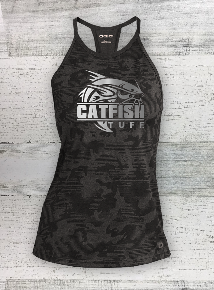 Catfish Tuff - ENDURANCE Ladies Pulse Phantom Tank -  Blacktop - Metallic Silver print- Catfish Shirt