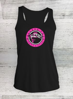 Walleye Tuff - Ladies Competitor™ Racerback Tank - Black - Circle Series - Walleye Shirt