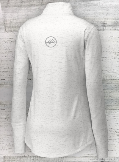 Walleye Tuff - Reflective -Ladies Sport-Wick ® Stretch Reflective Heather 1/2-Zip Pullover - White- with THUMB HOLES