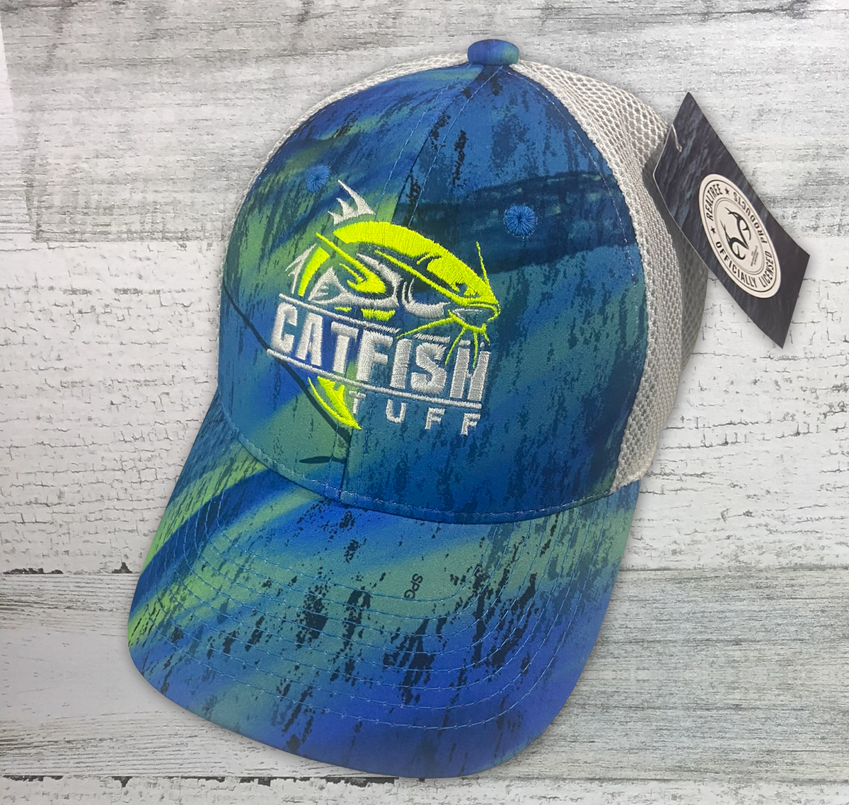 Realtree Fishing Blue Performance Hat Cap, Mesh Back Camo