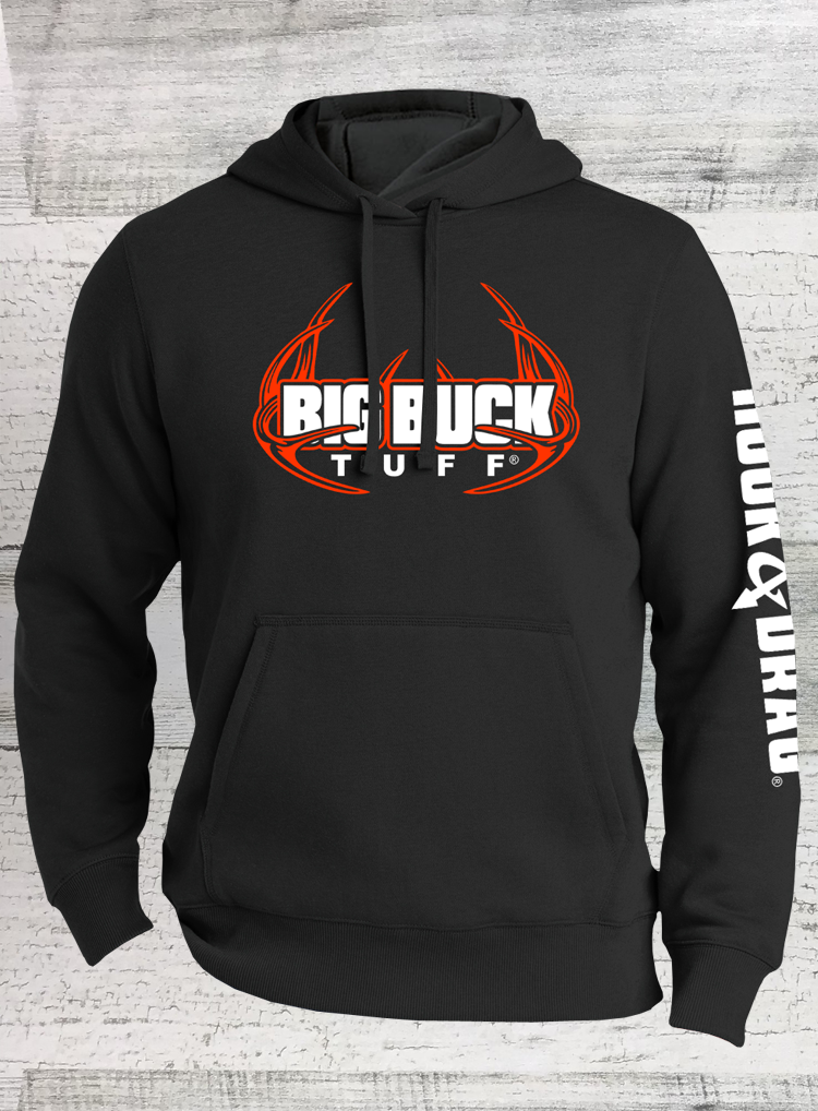 Big Buck Tuff - Big Buck Hoodie - Hunting Hoodie - Cotton Blend - Black Pullover Hooded Sweatshirt