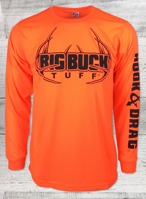 Big Buck Tuff Safety Orange - Long Sleeve- Heavy Weight -Cotton Feel - Moisture Wicking - Performance Shirt - Hunting Shirt XL